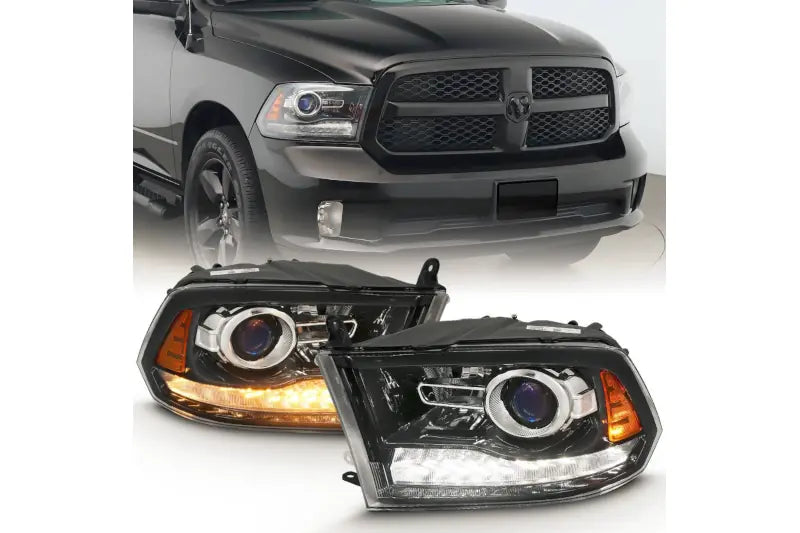 ANZO 111439 Glossy Black Amber Projector Plank-Style Switchback Headlights | 2009-2018 Dodge RAM 2500/3500 6.7L Cummins