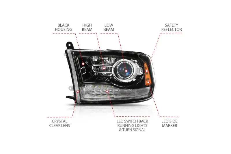 ANZO 111439 Glossy Black Amber Projector Plank-Style Switchback Headlights | 2009-2018 Dodge RAM 2500/3500 6.7L Cummins