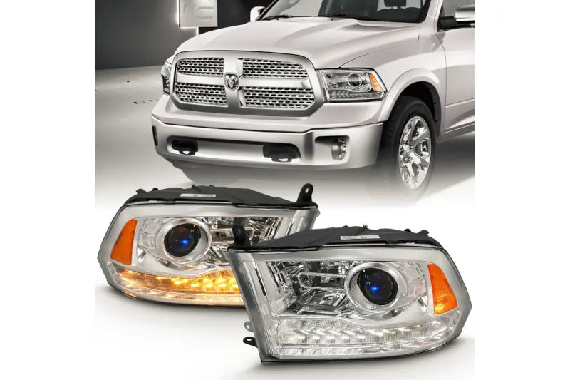 ANZO 111440 Chrome Projector Plank-Style Switchback Headlights | 2009-2018 Dodge RAM 2500/3500 6.7L Cummins