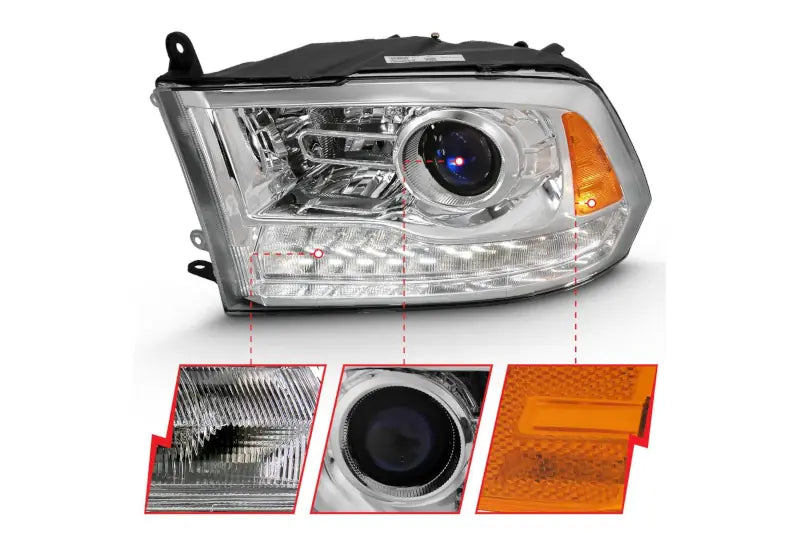 ANZO 111440 Chrome Projector Plank-Style Switchback Headlights | 2009-2018 Dodge RAM 2500/3500 6.7L Cummins