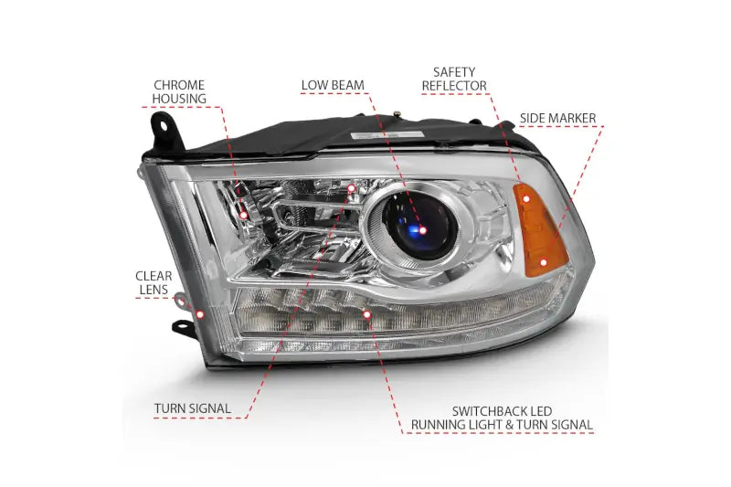 ANZO 111440 Chrome Projector Plank-Style Switchback Headlights | 2009-2018 Dodge RAM 2500/3500 6.7L Cummins