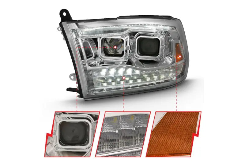 ANZO 111442 Chrome Dual Projector Switchback Headlights | 2009-2018 Ram 6.7L Cummins