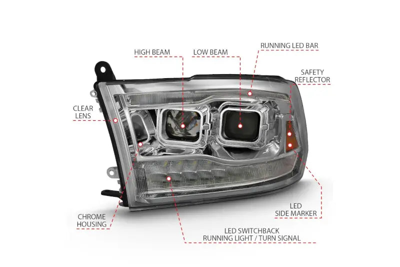 ANZO 111442 Chrome Dual Projector Switchback Headlights | 2009-2018 Ram 6.7L Cummins