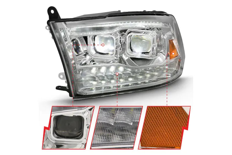 ANZO 111465 Chrome Dual LED Projector Switchback Headlights | 2009-2018 Ram 6.7L Cummins