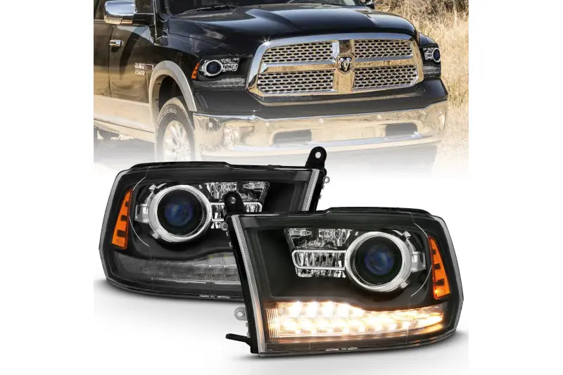 ANZO 111489 Matte Black Projector Plank-Style Switchback Headlights | 2009-2018 Dodge RAM 2500/3500 6.7L Cummins