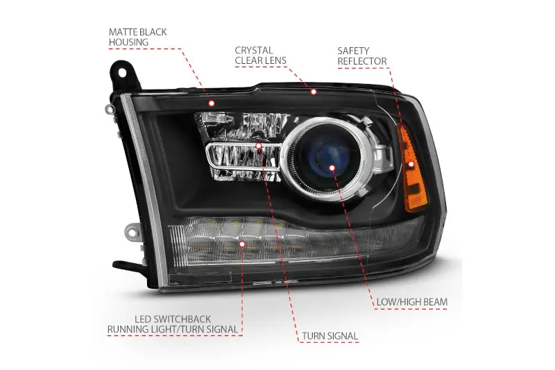 ANZO 111489 Matte Black Projector Plank-Style Switchback Headlights | 2009-2018 Dodge RAM 2500/3500 6.7L Cummins