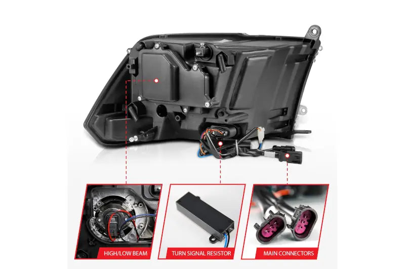 ANZO 111489 Matte Black Projector Plank-Style Switchback Headlights | 2009-2018 Dodge RAM 2500/3500 6.7L Cummins