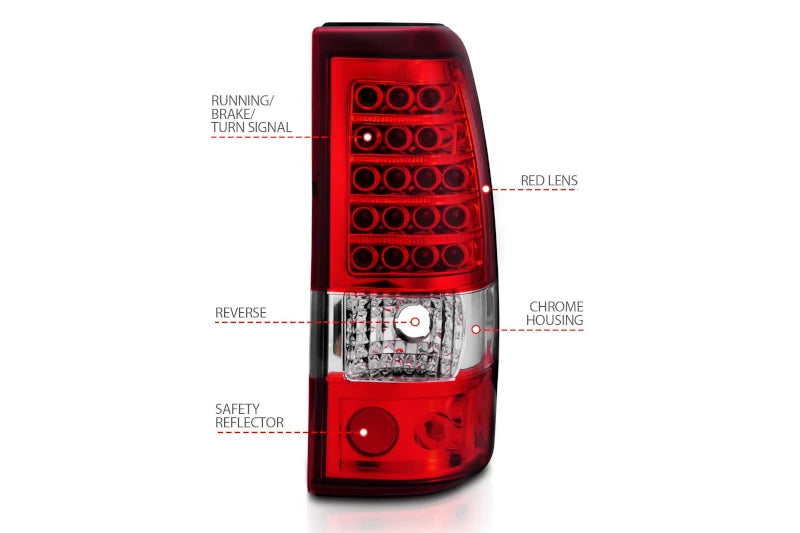 ANZO 311007 Chrome Red Classic LED Tail Lights | 2003-2007 Silverado 2500HD/3500HD