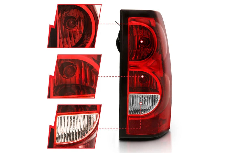 ANZO 311302 Red OE Style Tail Lights with Black Trim | 2003-2007 Silverado 2500HD/3500HD