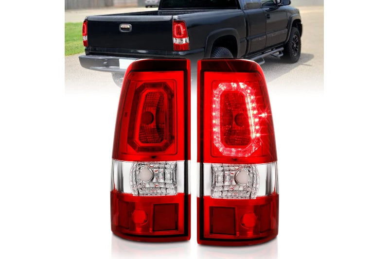 ANZO 311329 Chrome Red Bar Style LED Tail Lights | 2003-2007 Silverado 2500HD/3500HD