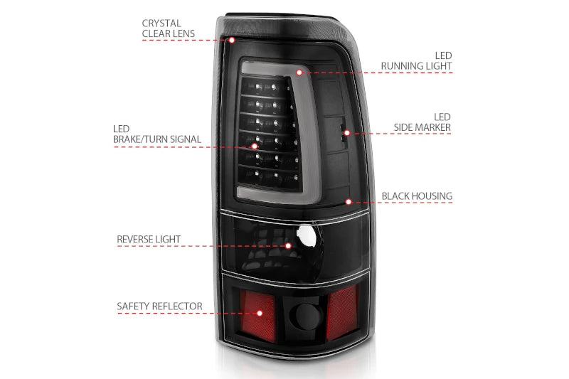 ANZO 311333 Black Clear Plank Style LED Tail Lights | 2003-2007 Silverado 2500HD/3500HD