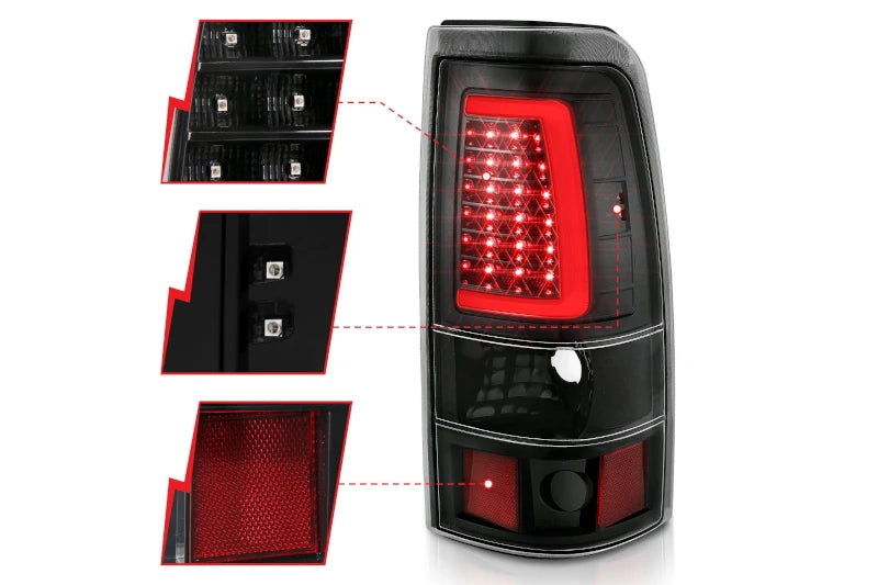 ANZO 311333 Black Clear Plank Style LED Tail Lights | 2003-2007 Silverado 2500HD/3500HD