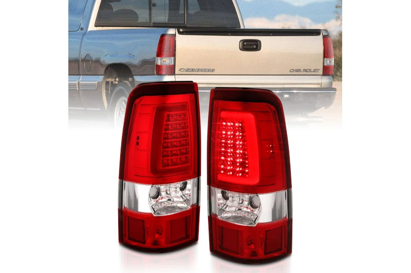 ANZO 311335 Chrome Red Plank Style LED Tail Lights | 2003-2007 Silverado 2500HD/3500HD