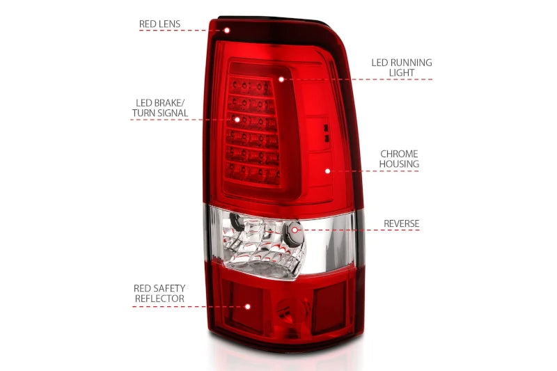 ANZO 311335 Chrome Red Plank Style LED Tail Lights | 2003-2007 Silverado 2500HD/3500HD