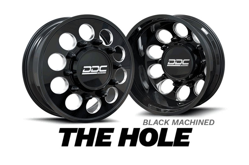 DDC Wheels 03BM-200-28-12 The Hole Black/Milled 22X8.25 8X200 Dually Wheel Set | 2005-2023 F350 / 11-14 F450 / 19-23 Dodge RAM 3500