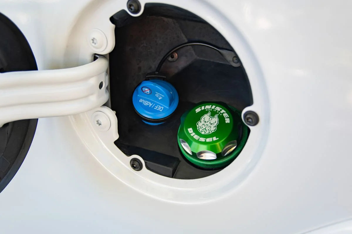 Sinister SDFP67CGRN Billet Fuel Plug Cap | 2013-2025 RAM 2500/3500 6.7L Cummins