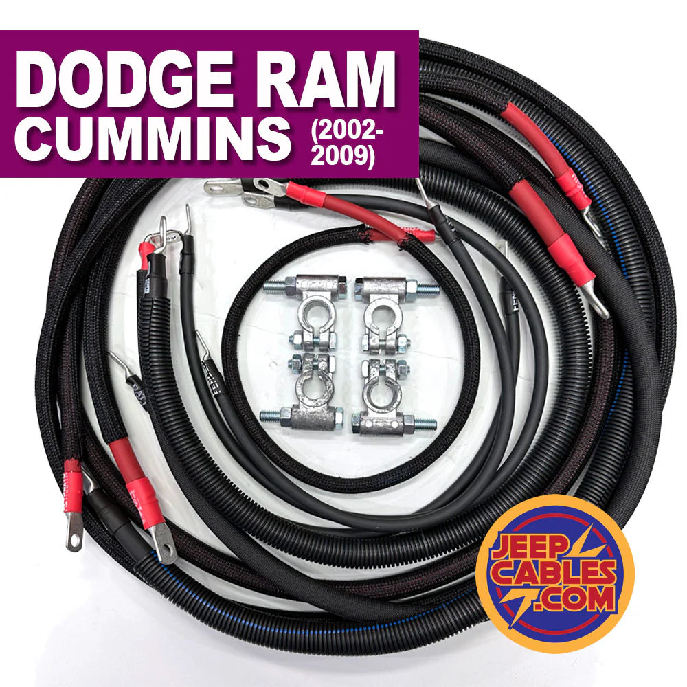 JEEPCABLES RAMG3-0609-2/0G-5.9-6.7DIESEL 3rd Gen Battery Cable Kit (Size 2/0 GA) | 2006-2009 Dodge RAM 2500/3500 Cummins Diesel