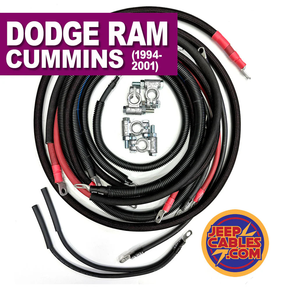 JEEPCABLES RAMG2-9802-2/0G-5.9DIESEL 2nd Gen Battery Cable Kit (Size 2/0 GA) | 1998-2002 Dodge RAM 2500/3500 Cummins Diesel