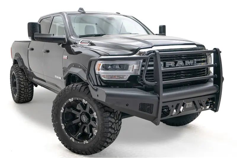 Fab Fours DR10-Q2960-1 Black Steel Elite Front Bumper - Full Guard | 2010-2018 RAM 2500/3500/4500/5500