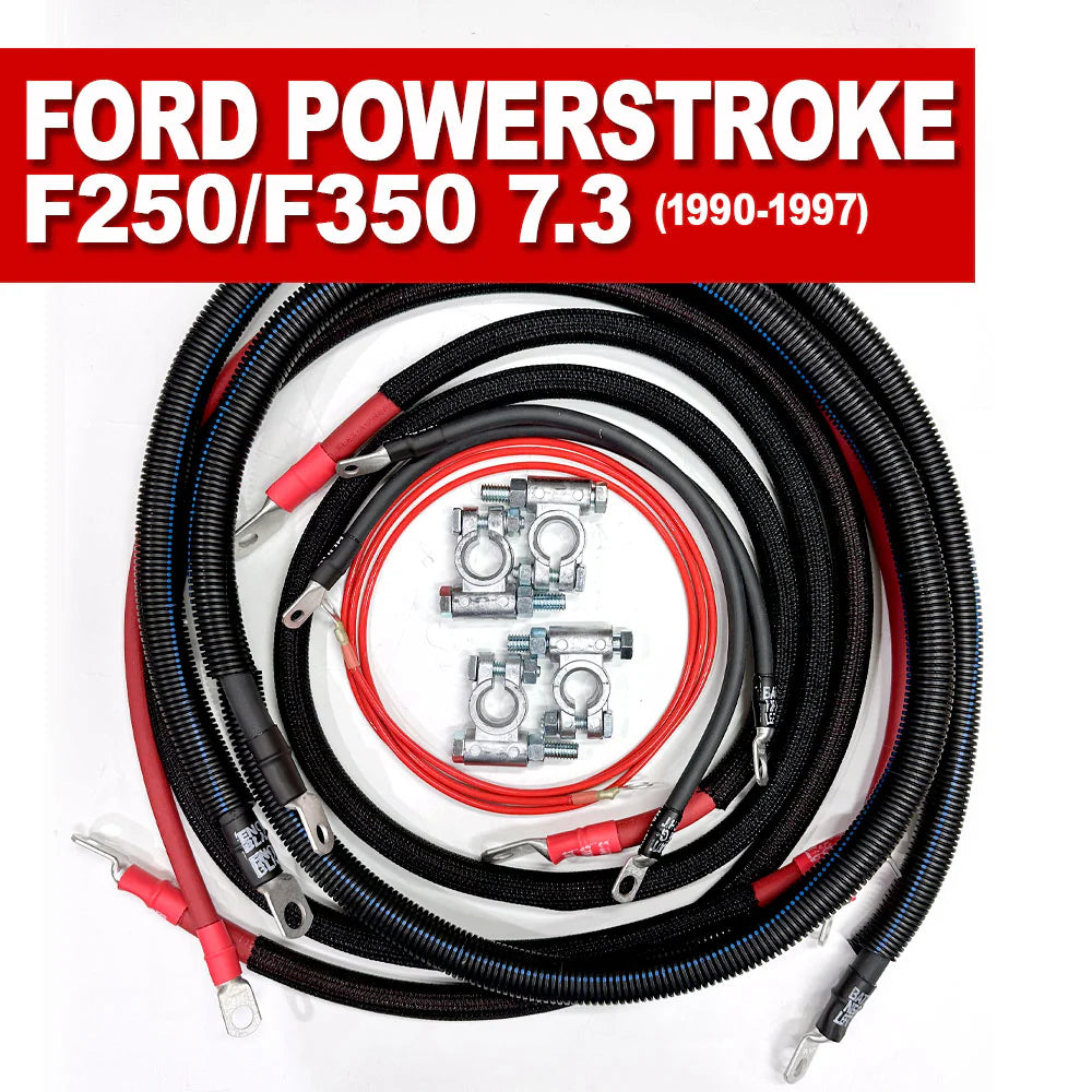 JEEPCABLES FORD-9097-2/0G-7.3DIESEL OBS Battery Cable Kit- Straight (Denso or other high torque) | 1990-1997 Ford F250/F350 Powerstroke 7.3 Diesel