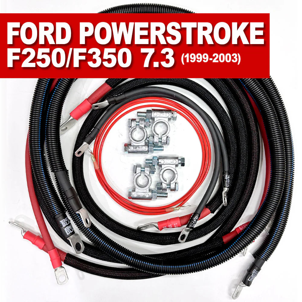 JEEPCABLES FORD-9903-2/0G-7.3DIESEL Battery Cable Kit- Straight (Denso or other high torque) | 1999-2003 Ford F250/F350 Powerstroke 7.3 Diesel