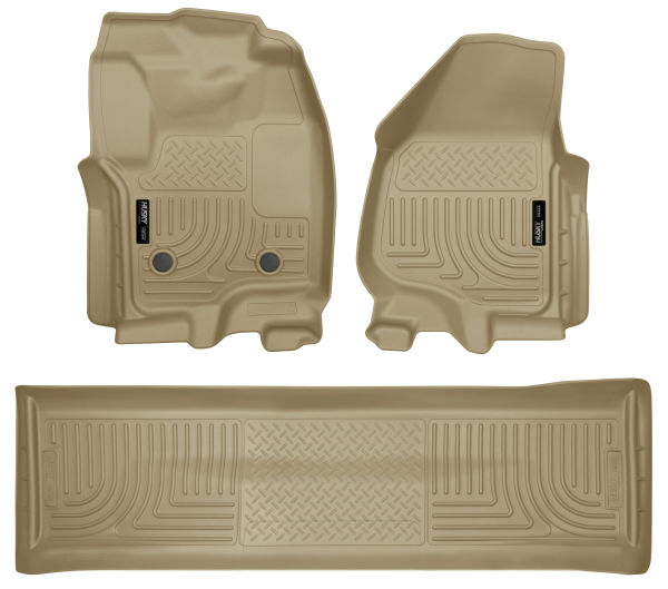 Husky 99713 WeatherBeater Front & 2nd Row Floor Liners - Tan | 2012-2016 Ford F250/F350 Crew Cab