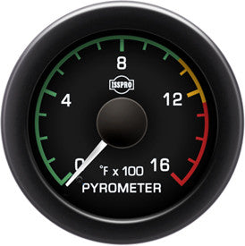 Isspro R16021 EV2 2-1/16 inch 0-1600F Pyrometer with Pre-Turbo Color-Band Gauge - Black Face Black Bezel | Universal