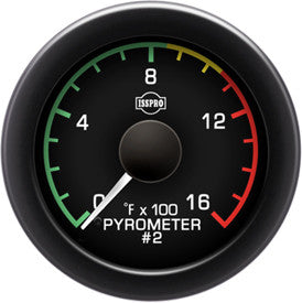 Isspro R16092 EV2 2-1/16 inch 0-1600F Pyrometer #2 with Post-Turbo Color-Band Gauge - Black Face Black Bezel | Universal