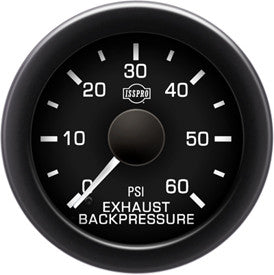 Isspro R16122 EV2 2-1/16 inch 0-60PSI Exhaust Back Pressure Gauge - Black Face Black Bezel | Universal