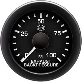 Isspro R16155 EV2 2-1/16 inch 0-100PSI Exhaust Back Pressure Gauge - Black Face Black Bezel | Universal