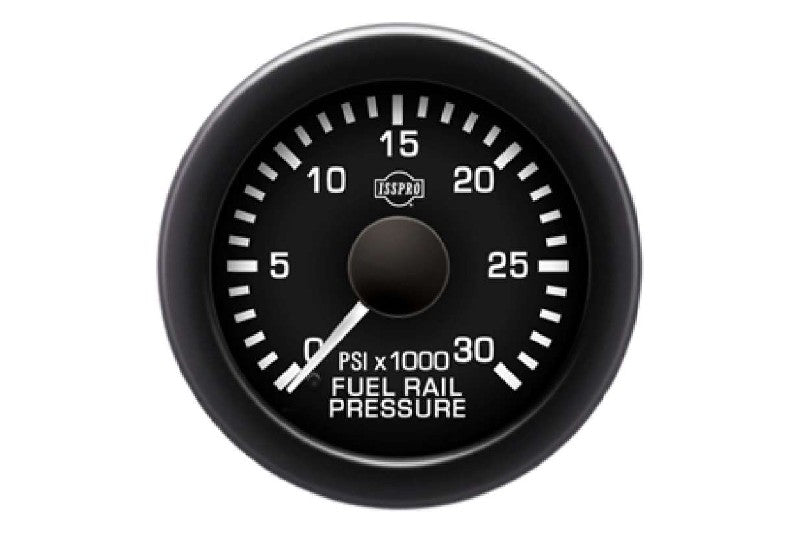 Isspro R16288 EV2 2-1/16 inch 0-30,000PSI Fuel Rail Pressure Gauge - Black Face Black Bezel | 2003-2007.5 Dodge 5.9L Cummins & 01-05 GM Silverado/Sierra 2500HD/3500HD 6.6L Duramax