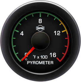 Isspro R17021 EV2 2-1/16 inch 0-1600F Pyrometer w/ Pre-Turbo Color-Band Gauge - Black Face Black Bezel | Universal