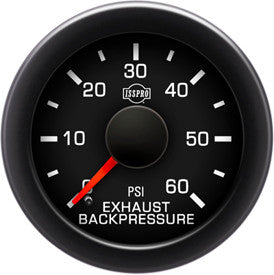 Isspro R17122 EV2 2-1/16 inch 0-60PSI Exhaust Back Pressure Gauge - Black Face Black Bezel | Universal