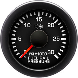 Isspro R17288 EV2 2-1/16 inch 0-30,000PSI Fuel Rail Pressure Gauge (1800 BAR) - Black Face Black Bezel Green LED | 2003-2007.5 Dodge 5.9L Cummins & 01-05 GM Silverado/Sierra 2500HD/3500HD 6.6L Duramax