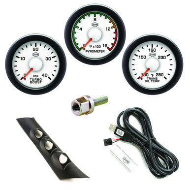 Isspro R50013R EV2 3 Gauge Kit - Pyro-Boost-Trans Temp - White Face Black Bezel | 1994-1997 Dodge RAM 2500/3500 5.9L Cummins