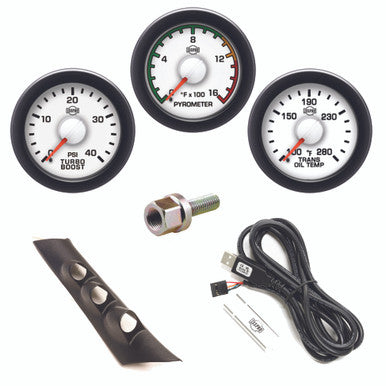 Isspro R50023R EV2 3 Gauge Kit - Pyro-Boost-Trans Temp with Speaker - White Face Black Bezel | 1998-2002 Dodge RAM 2500/3500 5.9L Cummins