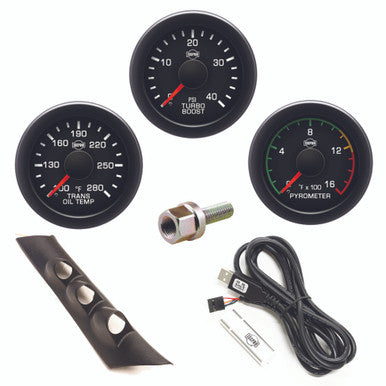 Isspro R50063BEV2 3 Gauge Pillar Kit - Pyro-Boost-Trans Temp - White Face Chrome Bezel | 2003-2009 Dodge RAM 5.9L/2500/3500 6.7L Cummins