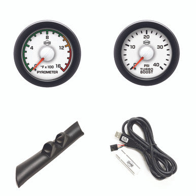 Isspro R60022R EV2 Dual Gauge Pillar Kit - Pyro-Boost - White Face Black Bezel | 1999-2007 Ford 7.3L/6 0L Powerstroke