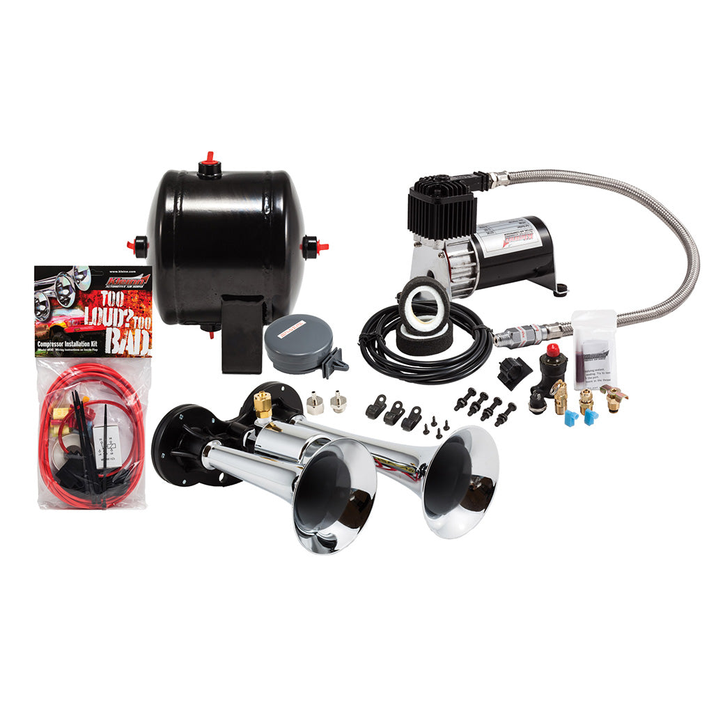 Kleinn HK1 Pro Blaster Dual Air Horn Kit with 120PSI Sealed Air Compressor and 0.5 Gal Tank | Universal