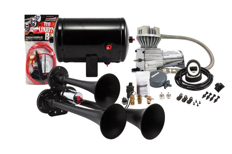 Kleinn HK3-1 Pro Blaster Triple Air Horn Kit with 130PSI Sealed Air Compressor and 1.0 Gal Tank | Universal
