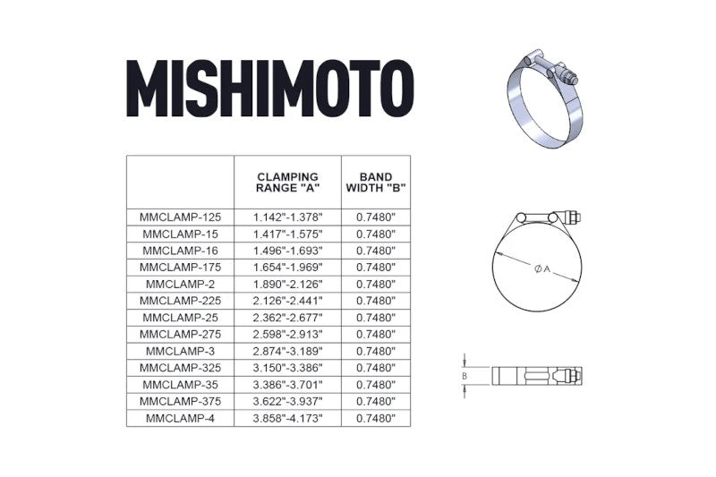 Mishimoto MMCLAMP-3 Stainless Steel T-Bolt Clamp 2.87-3.19 inch (73-81mm) | Universal