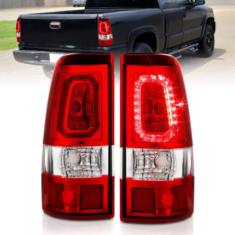 ANZO 311329 Chrome Red Bar Style LED Tail Lights | 2003-2006 GM Chevrolet Silverado 2500HD/3500HD