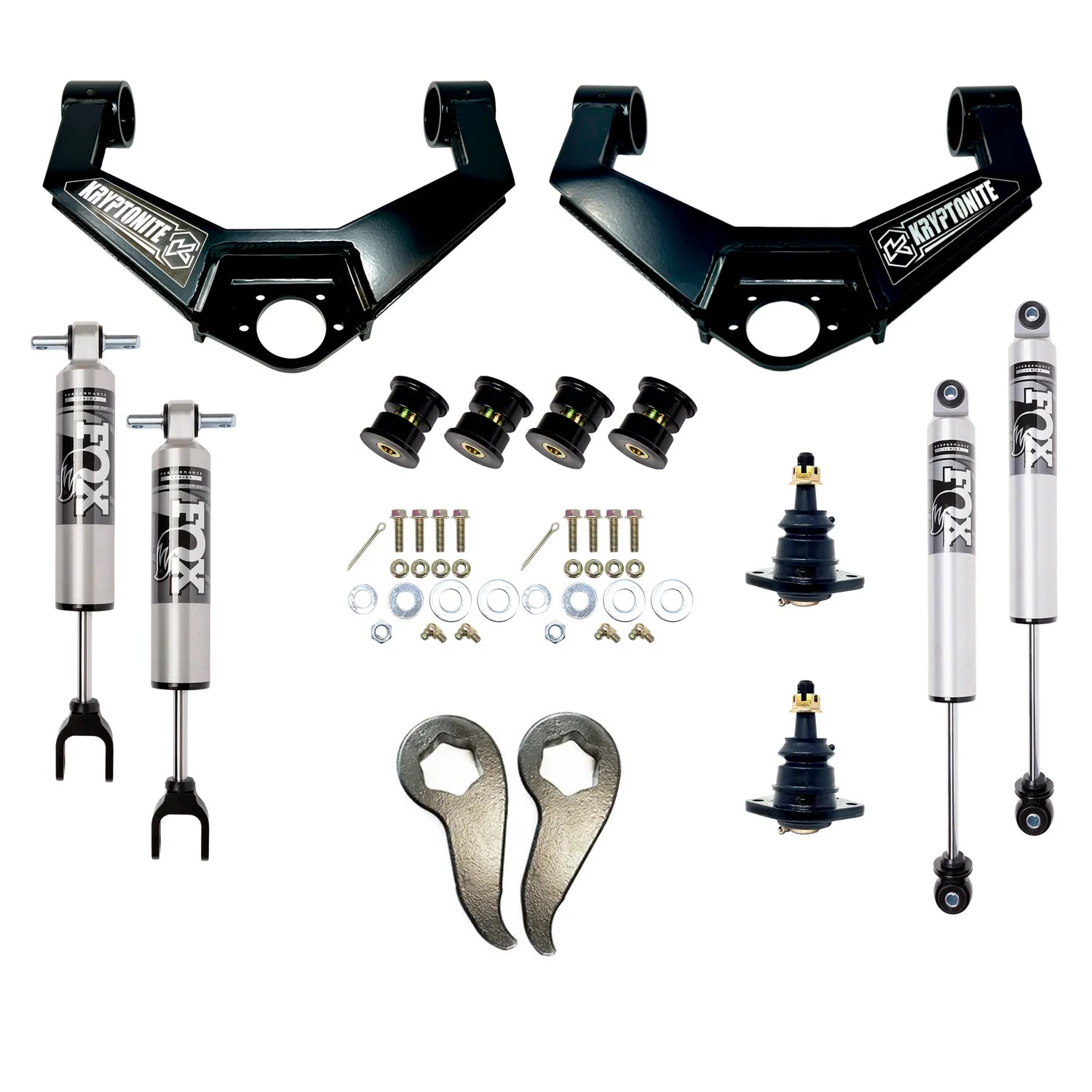 Kryptonite KR11STAGE3FOXHTO Stage 3 Leveling Kit w/ Fox 2.5" HTO Shocks - Provides 1-2" Lift - (Package) | 2011–2019 GM Sierra/Silverado 2500HD/3500HD