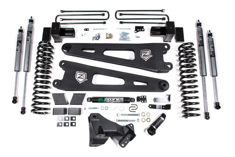 Zone Offroad F105F 4 inch Lift Kit with Radius Arm and 2 inch Rear Lift 3-Leaf Main Block Kit (FOX 2.0 Adventure Series) | 2017-2019 Ford F250/F350