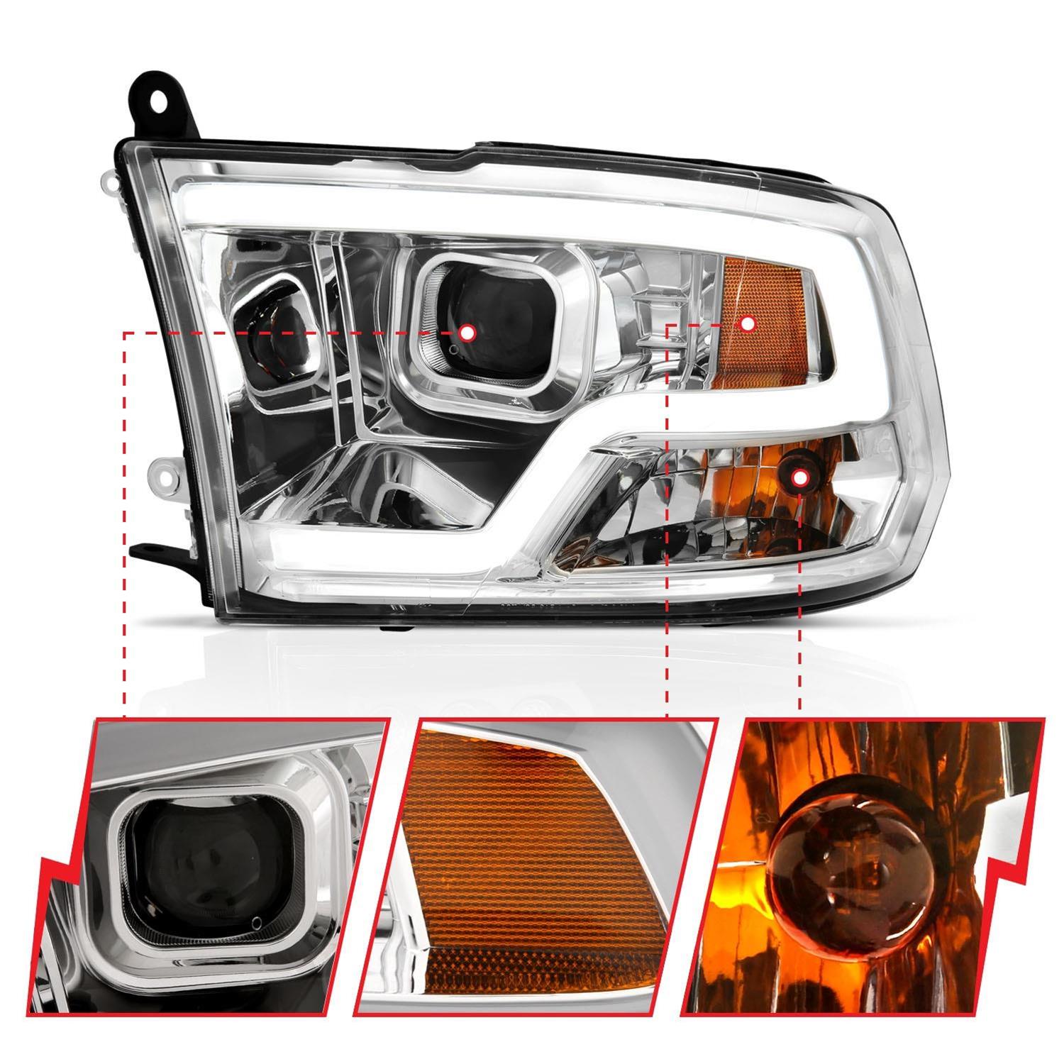 ANZO 111405 Chrome Projector Plank-Style Headlights | 2009-2018 Dodge RAM 2500/3500 6.7L Cummins