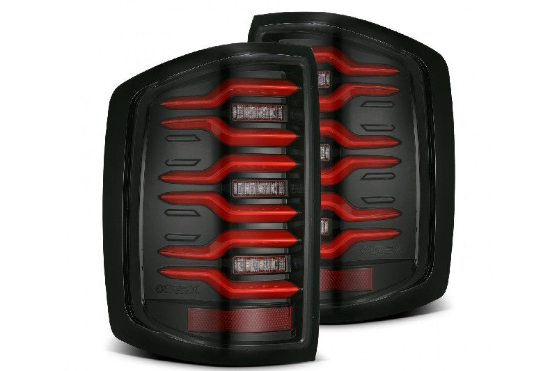 AlphaRex 620050 LUXX Series Black/Red LED Tail Lights | 2014-2019 GM Silverado/Sierra 1500/2500HD/3500HD