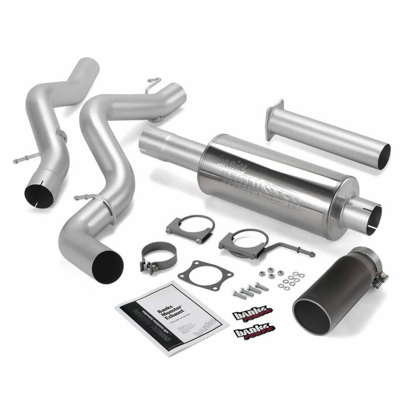 Banks 48633-B Monster Single Exhaust with Black Tip | 2002-2005 GM Silverado/Sierra 2500HD/3500HD 6.6L Duramax Crew with Extended Cab