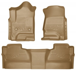 Husky 98233 WeatherBeater Front & Second Row Floor Liners - Tan | 2014-2018 GM Silverado/Sierra 1500/2500HD/3500HD Crew Cab