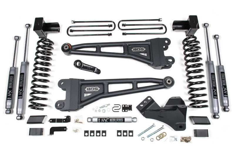 BDS 1524H 4 inch Radius Arm Lift Kit with NX2 Nitro Shocks & 5 inch Block Kit with 3 Leaf Main | 2017-2019 Ford F250/F350 Powerstroke 4WD
