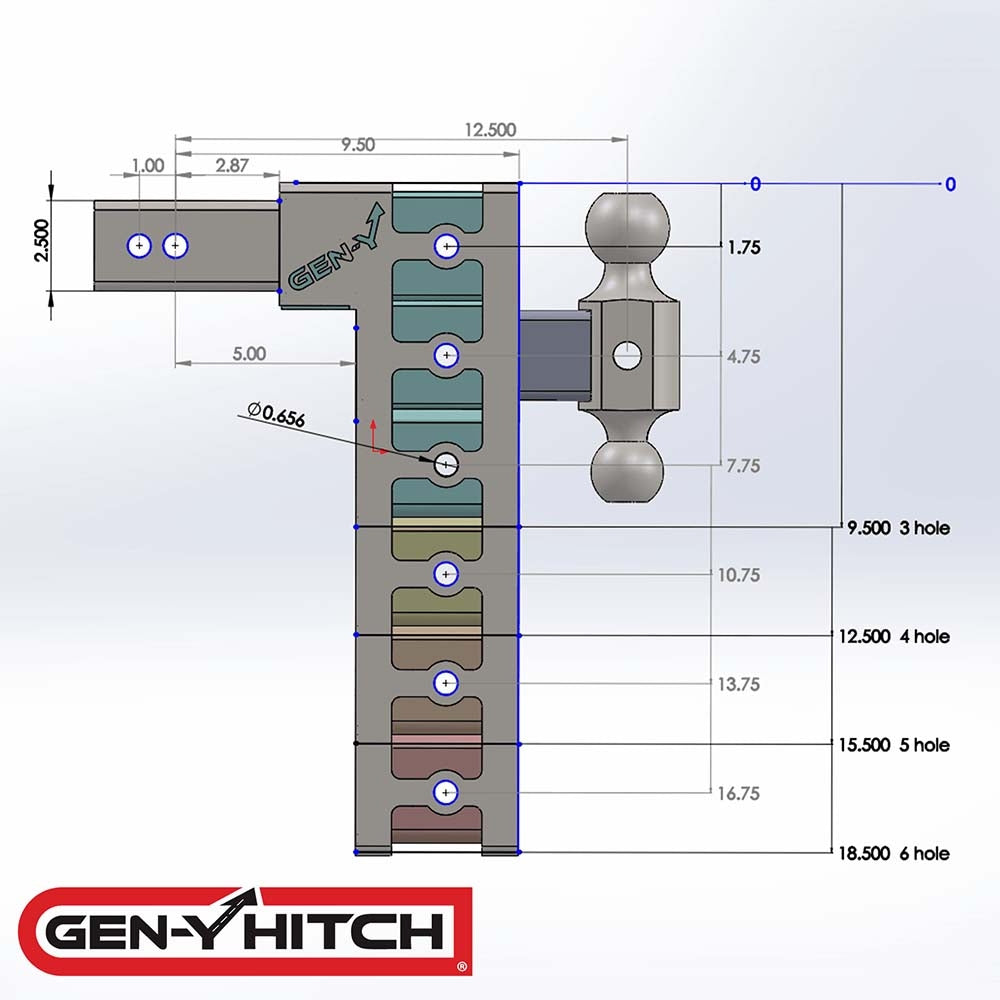 Gen-Y GH-626 Mega-Duty Class V 21K Drop Hitch 15 inch Drop for 2-1/2 inch Reciever | Universal